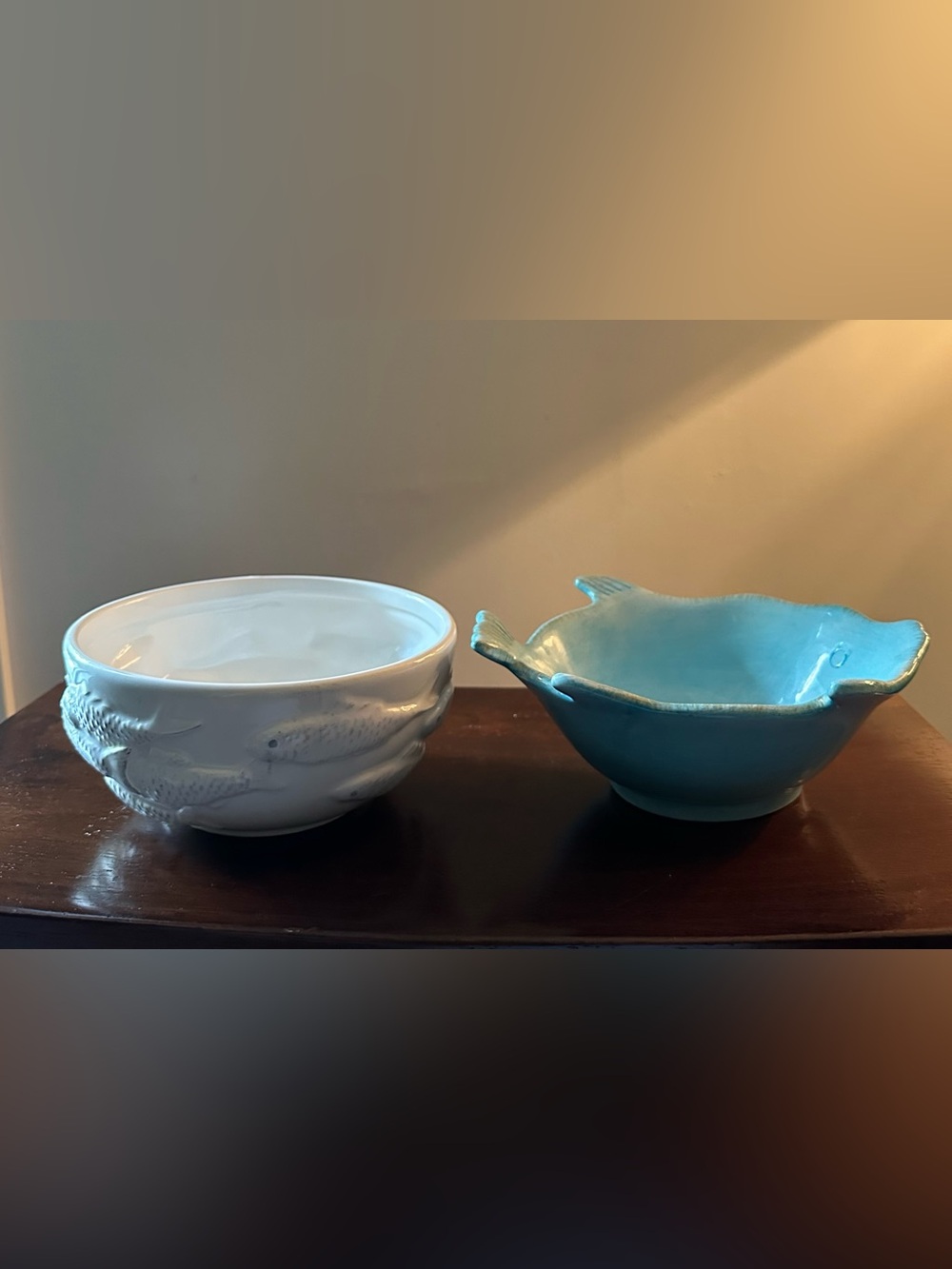 Set of 2 ceramic fish bowls • cereal or ice cream bowls